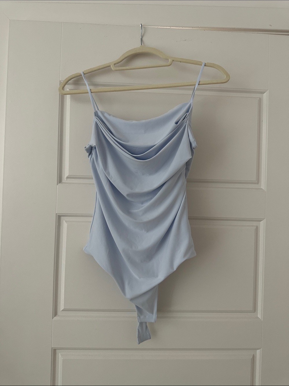 NWOT Babaton Aritzia Light Blue Drape Front Bodysuit